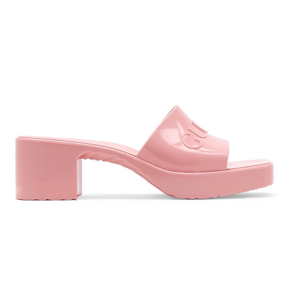 Gucci Pink Rubber Logo Sandals